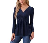 TIANZHU Damen Tunika Tops Stilvolle Langarm A-Linie Tunika V-Ausschnitt Empire Taille Leichte Flowy Beauty Shirt für die Arbeit, Dunkelblau, S