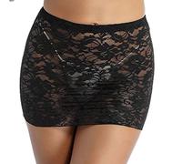 TiaoBug Damen Basic Transparent Rock Kurz Bleistiftrock Unterrock Dessous Lingerie Super Weich Stretch Etui Minirock Skirt Bodycon Nachtwäsche Schwarz Lace Einheitsgröße
