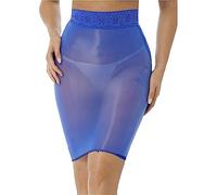 TiaoBug Damen Basic Transparent Rock Kurz Bleistiftrock Unterrock Dessous Lingerie Super Weich Stretch Etui Minirock Skirt Bodycon Nachtwäsche Blau F Einheitsgröße