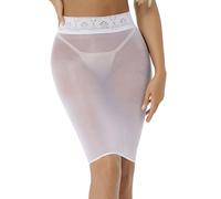 TiaoBug Damen Basic Transparent Rock Kurz Bleistiftrock Unterrock Dessous Lingerie Super Weich Stretch Etui Minirock Skirt Bodycon Nachtwäsche Weiß F Einheitsgröße