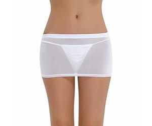 TiaoBug Damen Basic Transparent Rock Kurz Bleistiftrock Unterrock Dessous Lingerie Super Weich Stretch Etui Minirock Skirt Bodycon Nachtwäsche Weiß Einheitsgröße