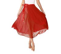 TiaoBug Damen Chiffon Ballett Rock Wickelrock Langer Tanzrock Maxi Röcke transparent Ballett Tanz Kostüm Bekleidung in 6 Farben Rot A Einheitsgröße