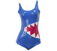 TiaoBug Damen Einteiler Figuroptimizer Badeanzug Metallic Schwimmanzug Hoher Beinausschnitt Monokini Wetlook String Body Bodysuit Mit Hai Zähne Blau L