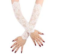 TiaoBug Damen Elegant Spitzen Handschuhe Ellenbogen lange Elastisch Handstulpen Brauthandschuhe Arm Stulpen Fäustlinge für Cosplay Oper Hochzeit Accessoires Weiß A One Size