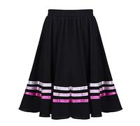 TiaoBug Damen Mädchen Ballett Midi Rock Knielang Einfarbig A-Linie Faltenrock Plissee Rock für Kinder Tanzrock Ballettkleidung gr. 116-164 Schwarz&Pink C 140