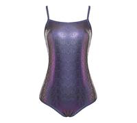TiaoBug Damen Metallic Badeanzug Sport Einteiler Schwimmanzug Hoher Beinausschnitt Monokini Stringbody mit Spaghettiträgern Bademode Typ B XL