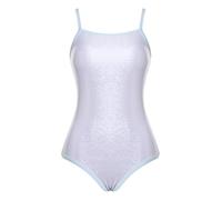 TiaoBug Damen Metallic Badeanzug Sport Einteiler Schwimmanzug Hoher Beinausschnitt Monokini Stringbody mit Spaghettiträgern Bademode Typ F M