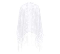 TiaoBug Damen Stola Schal Pailletten Umschlagtuch Hochzeit Festlich Schultertuch Elegant Kopftuch Halstuch mit Fransen Weiß Einheitsgröße