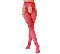 TiaoBug Damen Strumpfhosen Hohe Taille Sexy Netz Leggings Transparent Fußlose Strümpfe Knöchellang Sexy Dessous Schwarz Rot Ouvert Einheitsgröße