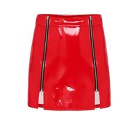 TiaoBug Damen Wetlook Minirock Elegant Bleistiftrock Stretch Mini Bodycon Rock mit Reißverschluss Schlitz Business Freizeit Figurbetonte Röcke Rot XXL