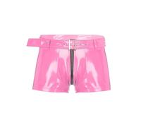 TiaoBug Herren Boxershorts Untehose Wetlook Trunks aus Kunstleder Offener Hintern dehnbar glänzend Unterwäsche Clubwear Kurze Lederhose Rosa E L