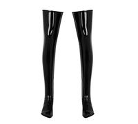 TiaoBug Herren halterlose Strümpfe Wetlook Lange Hohe Overknees Lack Leder Schwarz Kniestrümpfe Stretch Beinstulpen Männer Party Clubwear gr. M-XXL Schwarz XXL