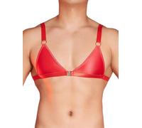 TiaoBug Herren ÖL Glanz BH Sexy Sissy Dessous Spaghettiträger Bralette Glatte Unterwäsche Bra Bikini Top Crossdressing Reizwäsche Rot Einheitsgröße