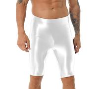 TiaoBug Herren Öl Glanz Boxershorts Retroshorts Kurze Hose Sport Leggings Tights Laufhose Fitnesshose Trainingsshorts Hot Pants Knielang Kompressonshose Weiß A XL