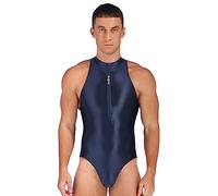 TiaoBug Herren ÖL Glanz String Body Einteiler Badeanzug Sport Schwimmanzug High Cut Thong Mankini Sommer Strand Outfits Navy blau A Einheitsgröße