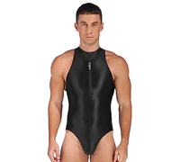 TiaoBug Herren ÖL Glanz String Body Einteiler Badeanzug Sport Schwimmanzug High Cut Thong Mankini Sommer Strand Outfits Schwarz A Einheitsgröße