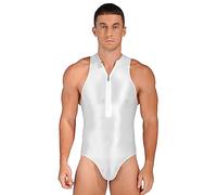 TiaoBug Herren ÖL Glanz String Body Einteiler Badeanzug Sport Schwimmanzug High Cut Thong Mankini Sommer Strand Outfits Weiß A Einheitsgröße