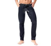 TiaoBug Herren Wetlook Lack Leder Hose lang Kunstlederhose Slim Fit Stretch Leggings Tights Motorrad Biker Pants Strumpfhosen mit Patchwork Clubwear Schwarz L