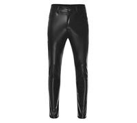 TiaoBug Herren Wetlook Lack Leder Hose lang Slim fit Stretch Kunstlederhose Anzughose mit Bügelfalte Metallic Leggings Tights Erotik Pants Motto Party Clubwear Schwarz 5XL
