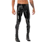 TiaoBug Herren Wetlook Leder Hose lang Enge Kunstlederhose Schwarz Leggings Tights Slim fit Pants Wetlook Strumpfhosen mit Reißverschluss Clubwear Schwarz HH XXL