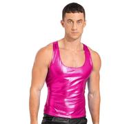 TiaoBug Herren Wetlook Tank Top Lack Leder Unterhemd Muskelshirt Ärmellos Sommer Weste Vest DJ Shirts Clubwear Rose H XL