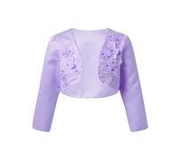 TiaoBug Kinder Mädchen Bolero festlich Satin Strickjacke Bauchfreie Schulterjacke Blumenmädchen Party Hochzeit gr. 74-152 Lila B 116-122