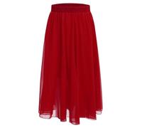 TiaoBug Mädchen Chiffon Ballettrock Tanzrock Latein Salsa Tango Flamenco Rock Dehnbund Ausgestelltes A-Linie Faltenrock Einfarbig Unterrock Weinrot 134-140