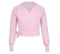 TiaoBug Mädchen Langarm Ballett Top zum Wickeln Pullover Strickjacke Bolero Top Cardigan warme Oberteile Ballettkleidung in Rosa Blau Rosa 104-110