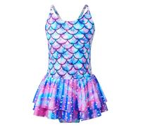 TiaoBug Mädchen Meerjungfrau Badeanzug Spaghettiträger Schwimmanzug mit Rüschen Rock Kinder Bademode Beachwear 92 98 104 110 116 122 128 134 140 Violett O 110-116