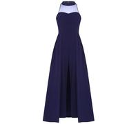 TiaoBug Mädchen Neckholder Jumpsuit Kleid Festlich langes Kleid Hochzeit Partykleid Blumenmädchenkleid mit Rock und Lange Hose gr.122-170 Dunkelblau 158-164