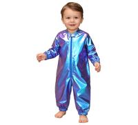 TiaoBug Unisex Baby Strampler Mädchen Jungen Langarm Metallic Body mit Reisverschluss Lange Hose Kleinkinder Lack Leder Overalls Loose Fit Jumpsuit gr. 62-104 Blau 98-104