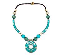 Tibetan Silver Anhänger Halskette Damen Türkis Boho Statement Collier Ethno Schmuck Handgefertigte Festival Halskette