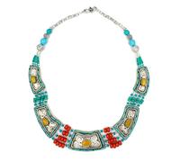 Tibetan Silver Bernstein Türkis Koralle Halskette Damen Boho Statement Collier Ethno Schmuck Handgefertigte Festival Halskette