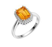 Tibetan Silver Eleganter Halo Design Ring mit Citrin und Zirkonia 925er Silber Damen November Geburtsstein Cocktail Hochzeit Jubiläum Größe 55