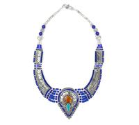 Tibetan Silver Lapislazuli Bernstein Halskette Damen Boho Statement Collier Ethno Schmuck Handgefertigte Festival Halskette