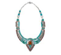 Tibetan Silver Mehrfarbige Boho Halskette Damen Statement Collier Türkis Koralle Bernstein Ethno Schmuck Festival Stil