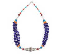 Tibetan Silver Mehrsträngige Halskette Damen Lapislazuli Koralle Boho Statement Collier Ethno Schmuck Handgefertigte Festival Halskette