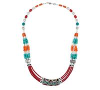 Tibetan Silver Perlen Halskette Damen Koralle Türkis Boho Statement Collier Ethno Schmuck Handgefertigte Festival Halskette