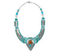 Tibetan Silver Türkis Bernstein Halskette Damen Boho Statement Collier Ethno Schmuck Handgefertigte Festival Halskette