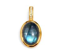 Tibetan Silver Vergoldeter Labradorit Cabochon Anhänger aus 925 Sterling Silber mit blauem Schimmer und Zirkonia