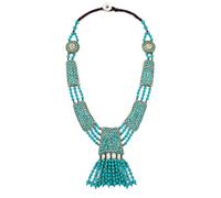 Tibetan Silver Y Collier Halskette Damen Türkis Boho Statement Design Ethno Schmuck Handgefertigte Festival Halskette
