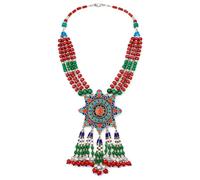 Tibetan Silver Y Halskette Damen Stern Medaillon Boho Statement Collier Ethno Schmuck Handgefertigte Festival Halskette