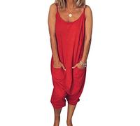Tidec Damen-Harems-Jumpsuit im Lagenlook, lockerer Harem-Jumpsuit Gr. 36 DE Etikett Large, rot