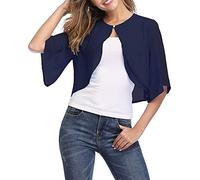 Tidecc Damen Bolero-Strickjacke, Chiffon, kurzärmelig, vorne offen Gr. 32-34, blau