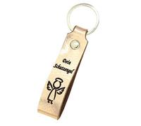 Tidero Schlüsselanhänger Leder mit Gravur Dein Schutzengel, beidseitig | Geschenk für Geburtstag, Jahrestag Männer Frauen Fahranfänger Führerschein | 100% Handmade in Germany (Rosé Metallic)