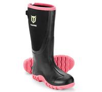 TIDEWE Gummistiefel für Damen, mehrere Jahreszeiten, wasserdicht, Regenstiefel mit Stahlschaft, 6 mm Neopren, langlebig, Gummi, Outdoor-Jagdstiefel (Rosa und Grün)