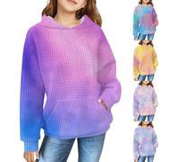 Tie Dye Hoodie Mädchen Waffel Farbverlauf Kapuzenpullover Oversized Sportlich Fleece Sweatshirt mit Kapuze Bunte Tie-Dye Bequem Langarmshirts Unisex Locker Kapuzenpulli (Sky Blue, 9-10 Years)