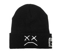 TIEDAN Winter Lil Peep Bestickte Strickmütze Trauriges Gesicht Lustige Herren Damen Beanie Mütze eine Größe-schwarz_Einheitsgröße