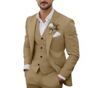 Tiefony 3-teiliges Herren-Anzug-Set aus Leinen, lässig, leicht, Blazer, Jacken, Westen, Hosen, Set für Hochzeit, Business, Abschlussball, Anzug, Khaqi, XS