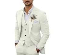 Tiefony 3-teiliges Herren-Anzug-Set aus Leinen, lässig, leicht, Blazer, Jacken, Westen, Hosen, Set für Hochzeit, Business, Abschlussball, Anzug, Weiss/opulenter Garten, 3XL